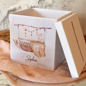 Briefbox Kartenbox Hase Korb Taufe Baby Deko Personalisiertes Geschenk Geburt 20x20cm
