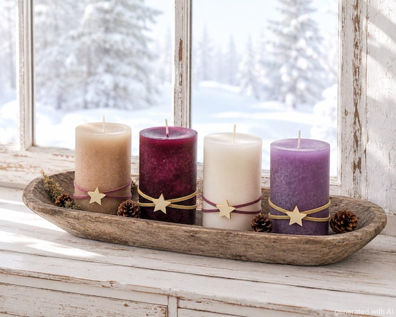 Adventskerzen Stumpenkerzen Kerzen Beige Beere Flieder Creme Stern Adventskranz Weihnachten Deko 9x6cm 4 Stück