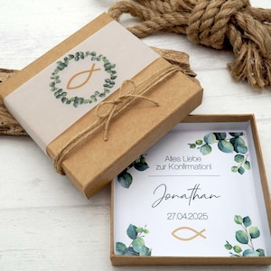 Geldgeschenk Verpackung Personalisiertes Geschenk Box Kommunion Konfirmation Kraft Fisch Eukalyptus