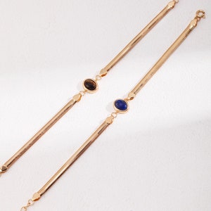 Natural Lapis Lazuli ,Tiger's Eye Bracelet, 925 Silver, Antique Gold, image 4