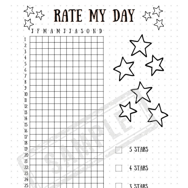 Rate My Day Tracker - A5 Journal Page - Printable Tracker - Journal Template