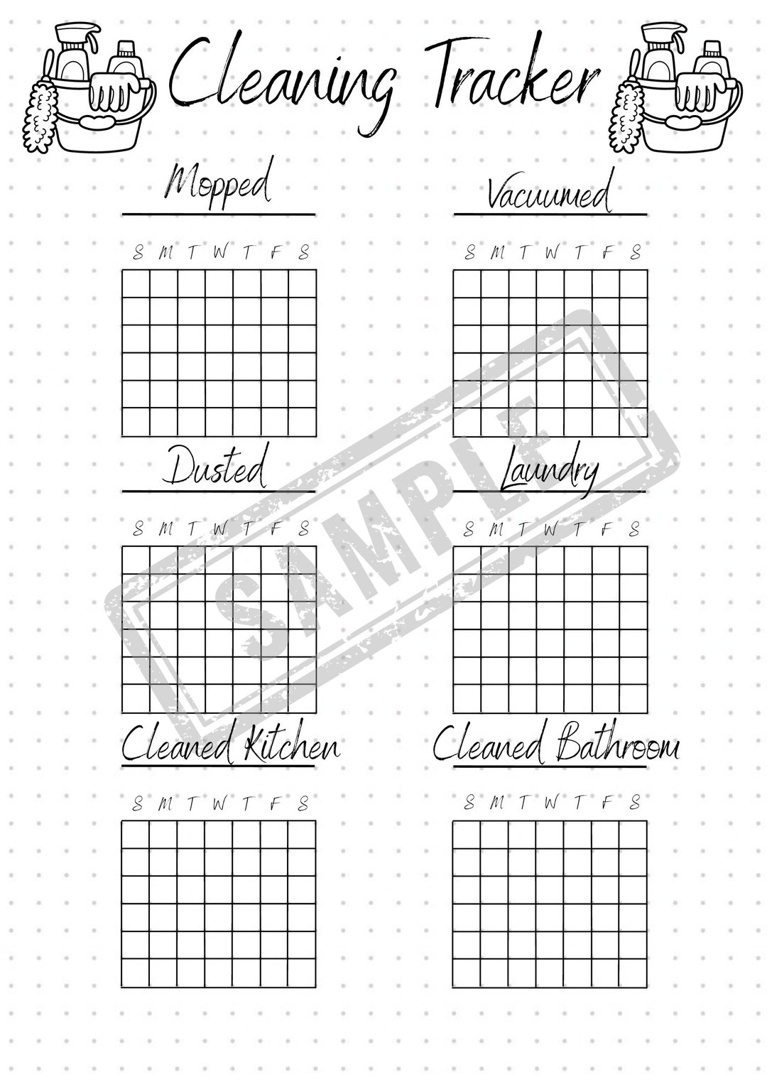 Cleaning Tracker - Bullet Journal Page - - Etsy