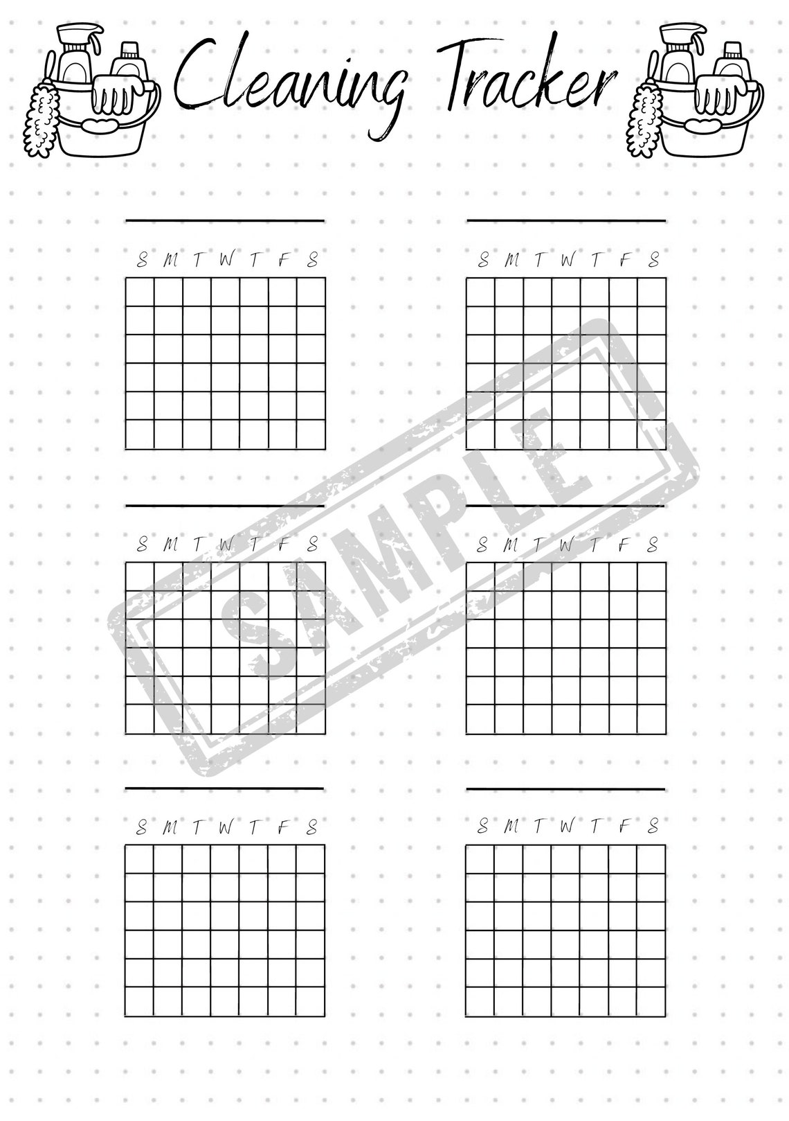 Cleaning tracker bullet journal page etsy