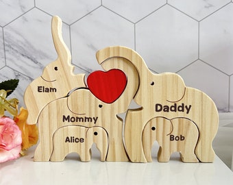Personalized Wooden Elephant Family Puzzle-Wooden Elephant Desk Ornaments-Mother's Day Gift-tFather's Day Gift-Gift for Parents/Grandparents
