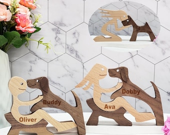 Figura de madera tallada a mano personalizada de mujer y perro, hombre y perro, mujer y pájaro, decoración de escritorio de madera, regalo para amantes de los perros, regalo para dueños de perros, regalo para amantes de las mascotas