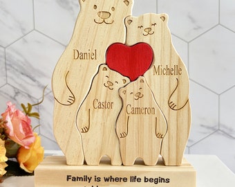 Rompecabezas familiar personalizado - Rompecabezas de madera con osos familiares - Lindo rompecabezas de madera tallado para la familia - Regalo de recuerdo familiar - Regalo para el Día de la Madre