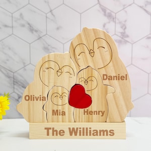 Custom Wooden Penguin Family Puzzle,Engraved Family Name Puzzle,Penguin Family Keepsake Gift,Gift For Kids,Mother&#39;s Day Gift,Wooden Decor