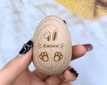 Wooden Carved Name Easter Eggs,First Spring Gift for Baby/kids,Easter Basket Stuff, Handmade Easter Gift,Engraved Wooden Easter Egg Shaker