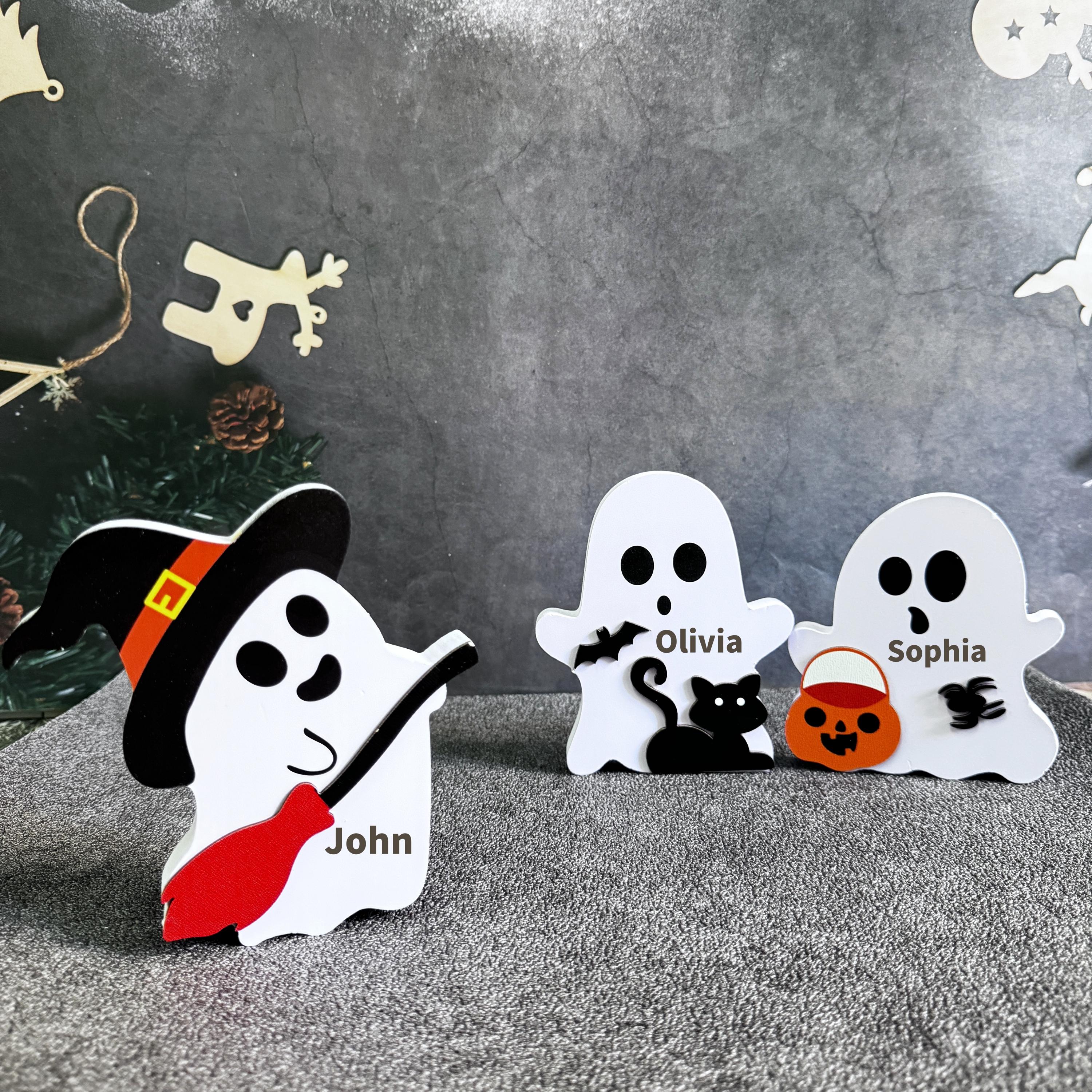 Cute Wooden Halloween Ghost/Pumpkin Desk Ornament,Engraved  Name Gift,Halloween Decor,Halloween Gifts,Home Table Decor,Halloween Party Decor