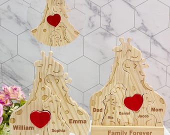 Aangepaste houten giraf familiepuzzel, gegraveerde familienaampuzzel, giraf familiepuzzel cadeau, verjaardagscadeau kinderen, Moederdagcadeau, houten decor