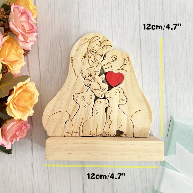 Rompecabezas de madera personalizado de la familia de leones - Rompecabezas con nombre familiar grabado - Regalo de recuerdo familiar - Familia de animales - Regalo para el Día de la Madre - Regalo para el Día del Padre imagen 8
