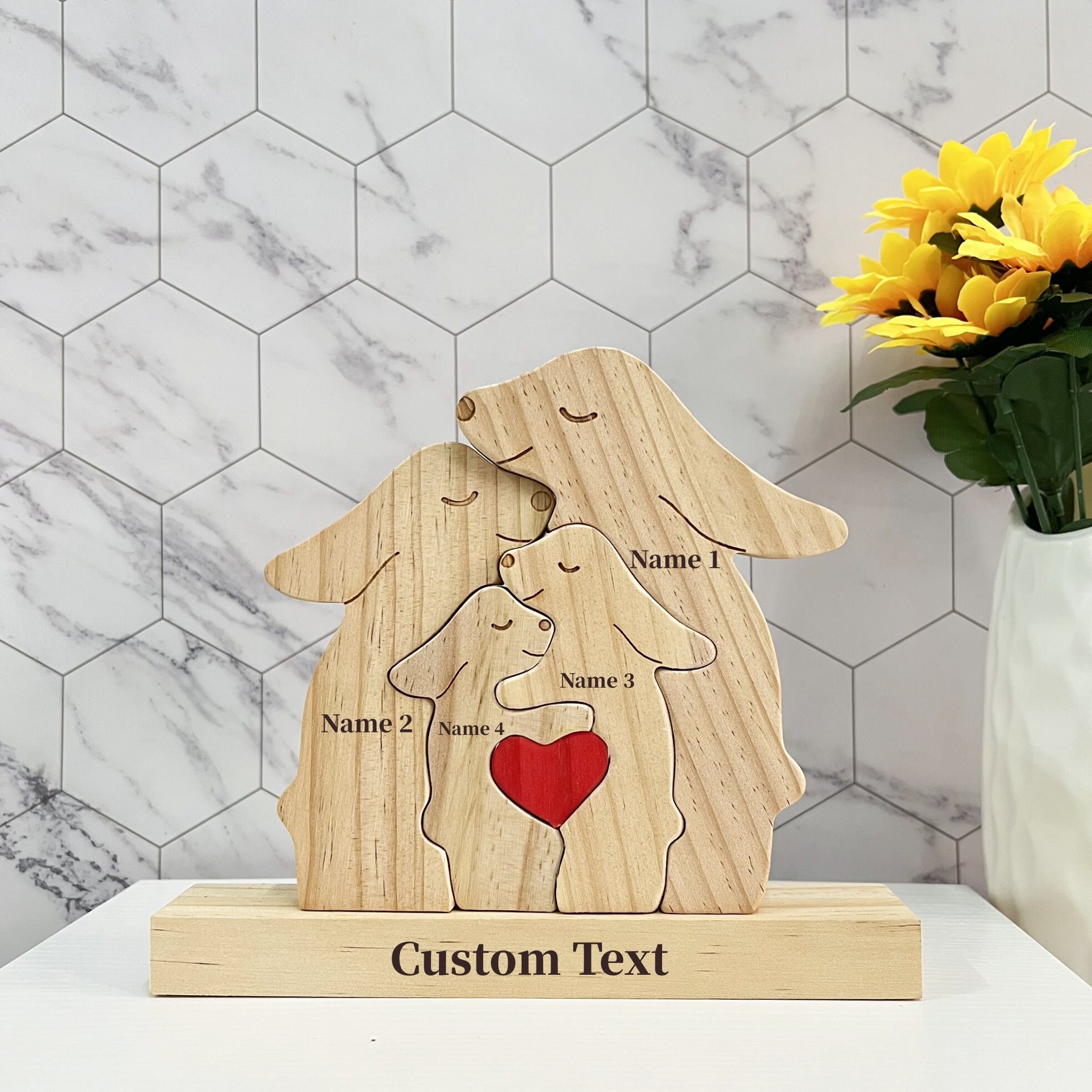 Personalisiertes Kaninchen-Familien-Puzzle Aus Holz | Mit 1-8 Namen | Tischdekoration & Geschenk Für Familie