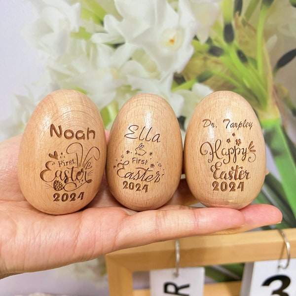Bulk Sale Custom Easter Name Eggs,Wooden Carved Eggs With Baby’s Name,First Spring Gift for Baby/kids,Easter Basket Stuffer