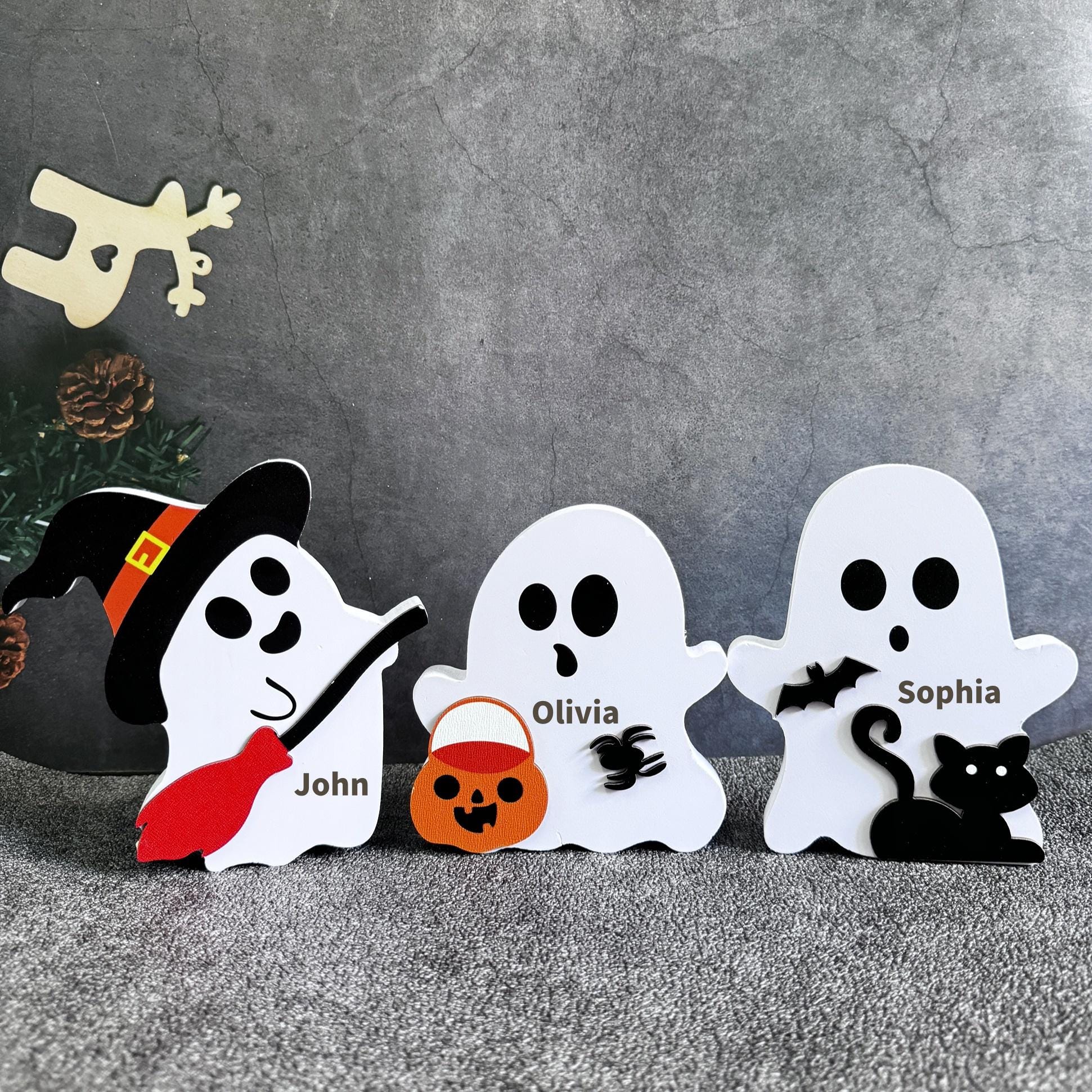 Cute Wooden Halloween Ghost/Pumpkin Desk Ornament,Engraved  Name Gift,Halloween Decor,Halloween Gifts,Home Table Decor,Halloween Party Decor