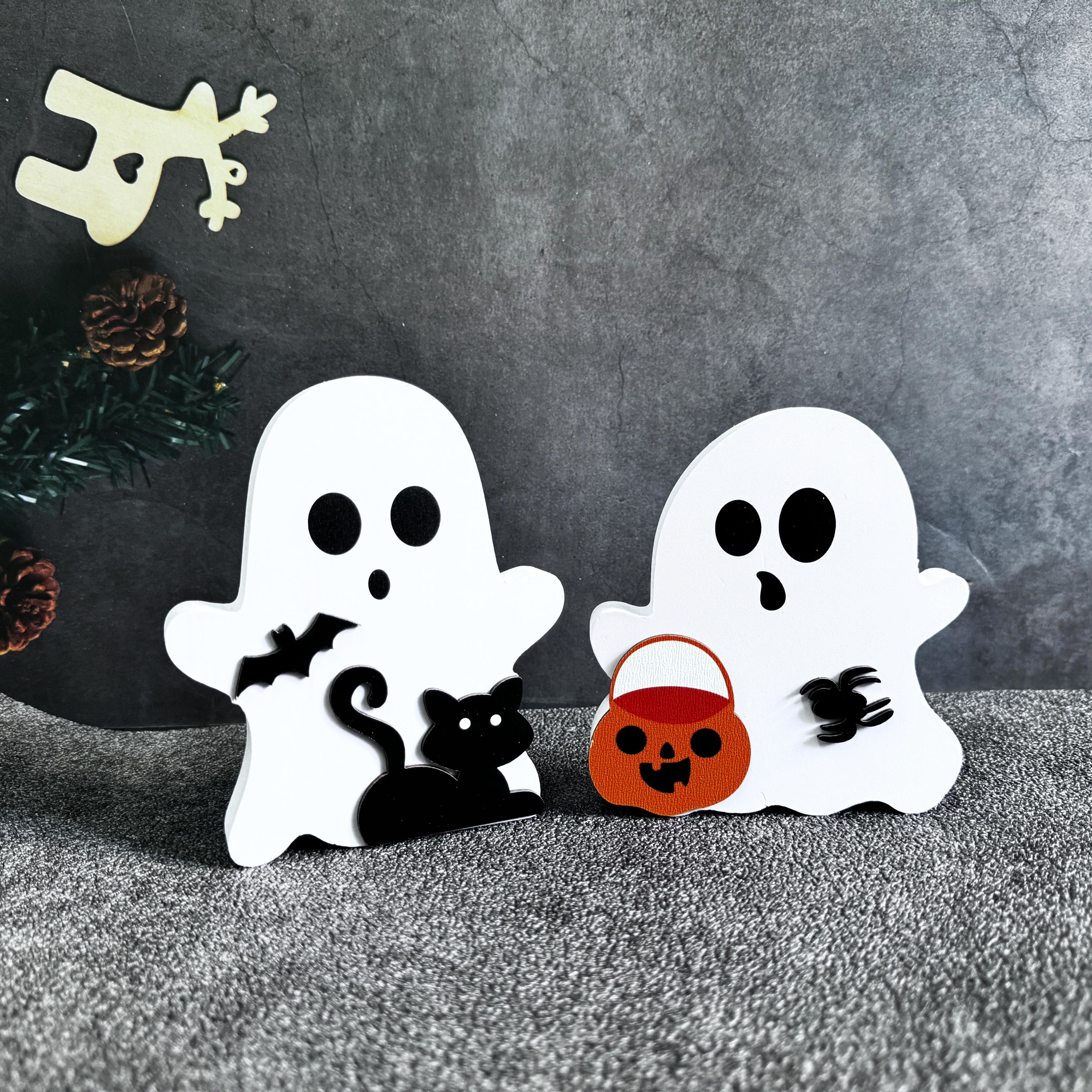 Cute Wooden Halloween Ghost/Pumpkin Desk Ornament,Engraved  Name Gift,Halloween Decor,Halloween Gifts,Home Table Decor,Halloween Party Decor