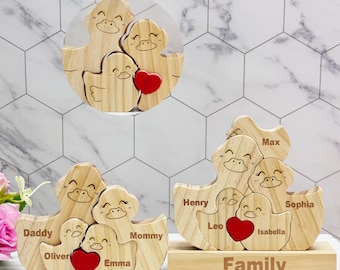 Custom Wooden Duck Family Puzzle,Engraved Family Name Puzzle,Duck Family Keepsake Gift,Birthday Gift For Kids,Mother's Day Gift,Wooden Decor