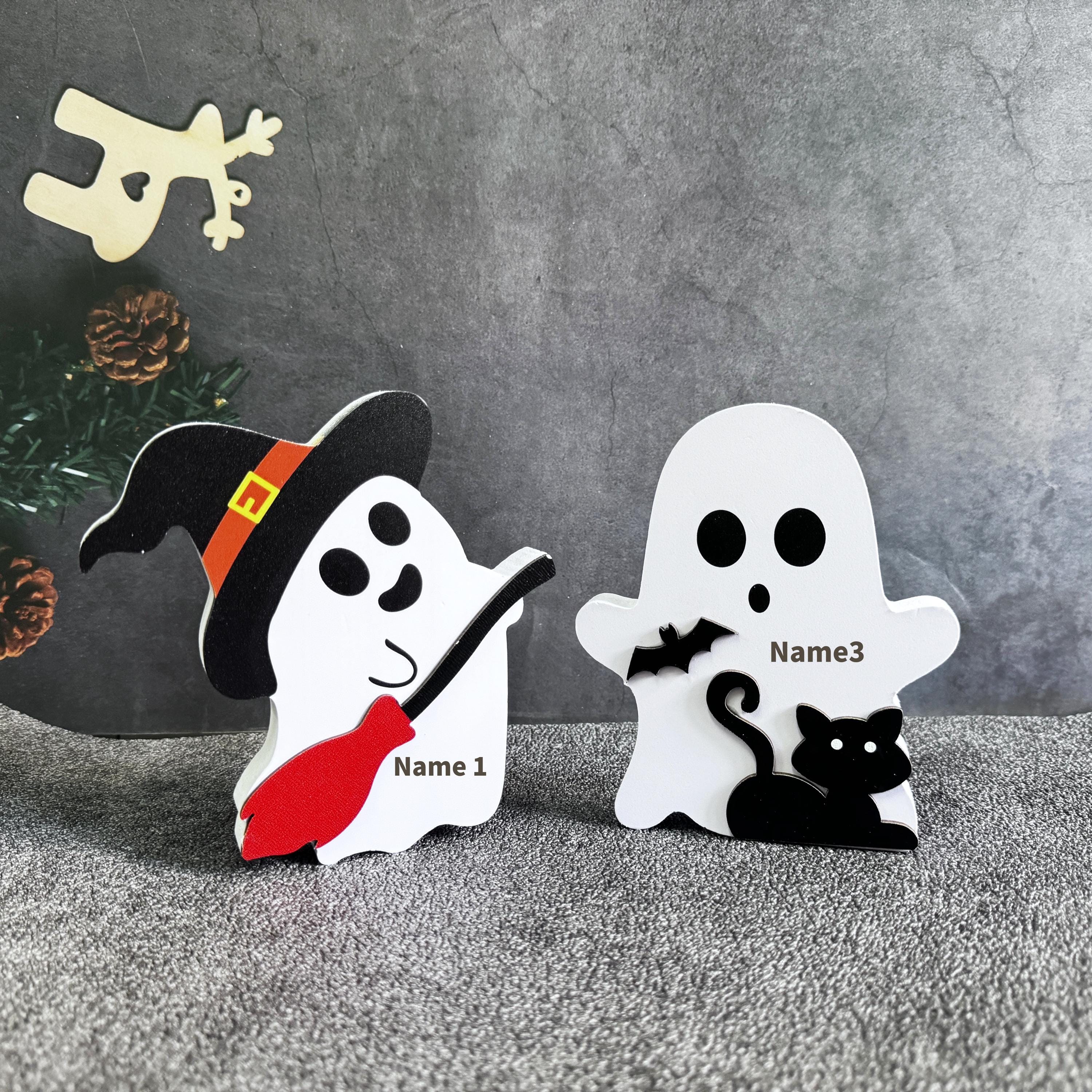 Cute Wooden Halloween Ghost/Pumpkin Desk Ornament,Engraved  Name Gift,Halloween Decor,Halloween Gifts,Home Table Decor,Halloween Party Decor