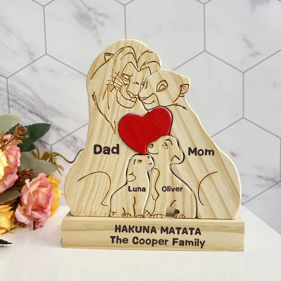 Custom Wooden Lion Family Puzzle-Engraved Family Name Puzzle-Family Keepsake Gift-Animal Family-Mother's Day Gift-Father's Day Gift