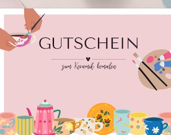 Printbare cadeaubon, keramiek schilderen, PDF + JPG download, cadeaubon, aanpasbaar, verjaardagscadeau, verjaardag, Moederdag
