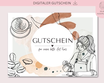 Buono stampabile, corso di latte art, barista, download PDF + JPG, personalizzabile, regalo di compleanno, regalo per la festa della mamma