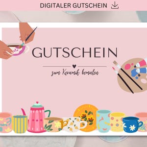 Gutschein zum Ausdrucken, Keramik bemalen, DIY, PDF + JPG Download, Gutschein, Personalisierbar, Editierbar, Geschenk, Geburtstag