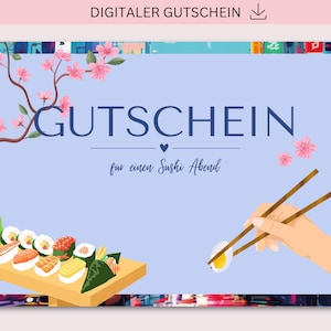 Gutschein zum Ausdrucken, Essen gehen, Sushi Restaurant, PDF + JPG Download, Personalisierbar, Geschenk, Geburtstagsgeschenk, Muttertag