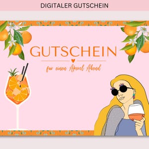 Gutschein zum Ausdrucken, Aperol Abend, PDF + JPG Download, Gutschein, Aperol, Personalisierbar, Geburtstag, Geburtstagsgeschenk, Muttertag