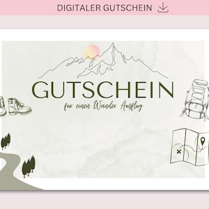 Voucher voor afdrukken, wandelen, PDF + JPG downloaden, personaliseerbaar, voucher voor wandeltocht, verjaardagscadeau, vakantie bergen