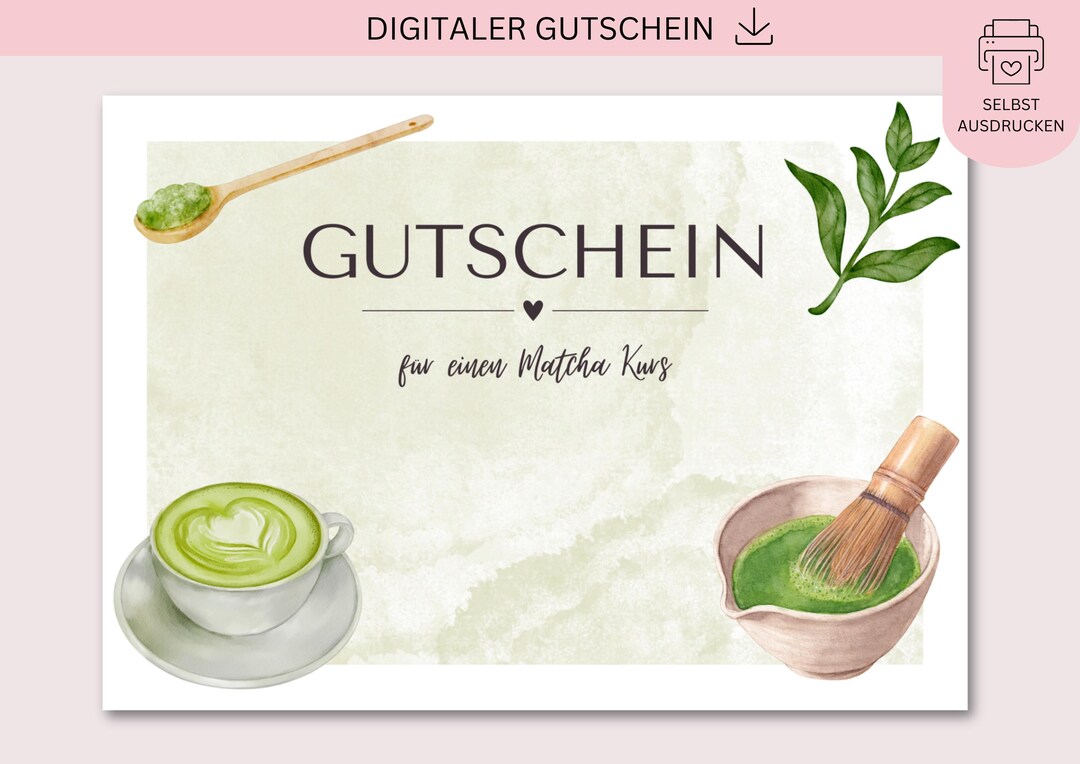 Matcha Receipt Printable Voucher, Matcha Course, PDF + JPG Download, Matcha, Gift ...
