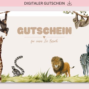 Gutschein zum Ausdrucken, Zoo Besuch, PDF + JPG Download, Personalisierbar, Geschenk, Geburtstag, Geburtstagsgeschenk Kinder