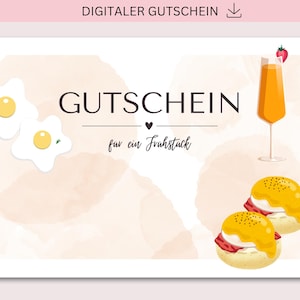 Gutschein zum Ausdrucken, Frühstücken gehen, PDF + JPG Download, Personalisierbar, Geschenk, Geburtstag, Geburtstagsgeschenk, Muttertag