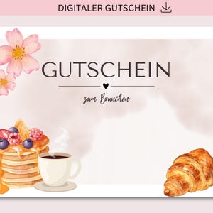 Gutschein zum Ausdrucken, Brunchen, Frühstück Restaurant, PDF + JPG Download, Personalisierbar, Geschenk, Geburtstagsgeschenk, Muttertag