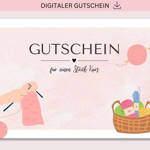 Gutschein zum Ausdrucken, Strick Kurs, DIY, Gutschein, Stricken, PDF + JPG Download, Personalisierbar, Geschenk, Muttertag Geschenk