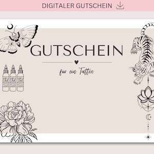 Tattoo Gutschein Vorlage, Gutschein zum Ausdrucken, PDF + JPG Download, Geschenkidee, Gutschein, Personalisierbar, Geburtstagsgeschenk