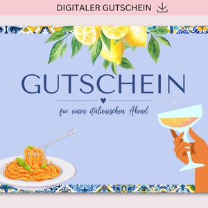 Afdrukbare voucher, Uit eten, Italiaans restaurant, PDF + JPG downloaden, Voucher, Personaliseerbaar, Cadeau, Moederdag