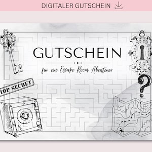 Gutschein zum Ausdrucken, Escape Room, PDF + JPG Download, Gutschein, Personalisierbar, Geschenk, Gutschein Escape Room, Geburtstag