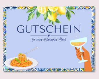 Gutschein zum Ausdrucken / Essen gehen / Italienisches Restaurant / PDF Download / Digital Print / Personalisierbar / Editierbar / Postkarte