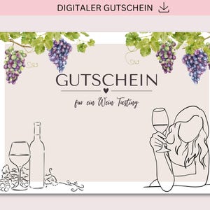 Cupón imprimible, cata de vinos, descarga PDF + JPG, personalizable, cupón, regalo de cumpleaños, Día de la Madre