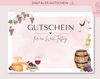 Buono stampabile, degustazione vini, download PDF + JPG, personalizzabile, buono regalo, regalo di compleanno, festa della mamma