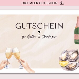 Gutschein zum Ausdrucken, Austern und Champagner, PDF + JPG Download, Gutschein, Personalisiert, Geburtstag, Geburtstagsgeschenk, Muttertag