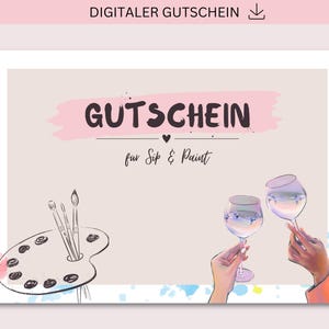Gutschein zum Ausdrucken, Sip & Paint, DIY, PDF + JPG Download, Personalisierbar, Geschenk, Geburtstag, Geburtstagsgeschenk, Muttertag