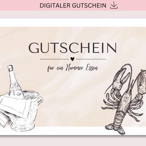 Gutschein zum Ausdrucken, Hummer essen, Gutscheinvorlage, PDF + JPG Download, Personalisiert, Geburtstagsgeschenk, Muttertag Geschenk