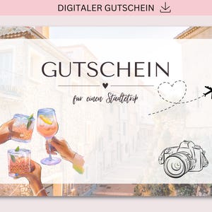 Gutschein zum Ausdrucken, Städtetrip, PDF + JPG Download, Gutschein, Geschenk, Geburtstagsgeschenk, Muttertag, Muttertag Geschenk
