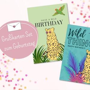 2er Set Geburtstagskarten, WILD BIRTHDAY, Leopard, Hochwertige DIN A6 Klappkarten für beste Freunde & Familie, Geburtstagskarten Frau