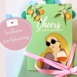 Geburtstagskarte – Cheers and Happy Birthday, Aperol, Hochwertige Klappkarte für Freunde & Familie, Geburtstagskarte Frau, Grußkarte