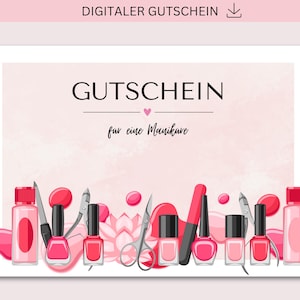 Cupón imprimible, manicura, descarga PDF + JPG, cupón, personalizable, regalo, salón de uñas, cumpleaños, Día de la Madre