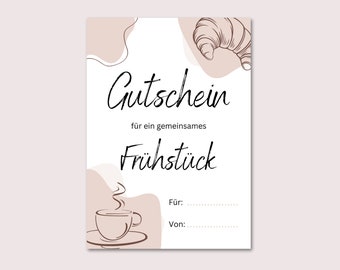 Gutschein zum Ausdrucken / Frühstück / Geschenk Freunde & Familie / PDF Download / Digital Print / Personalisierbar / Editierbar / Postkarte