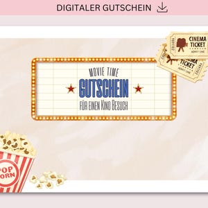 Gutschein zum Ausdrucken, Kino Besuch, Gutscheinvorlage, PDF + JPG Download, Personalisierbar, Geschenk, Geburtstagsgeschenk, Vatertag