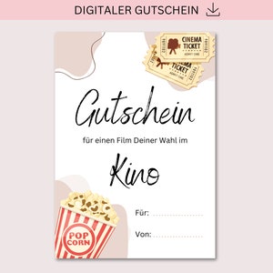 Gutschein zum Ausdrucken, Kino Besuch, PDF + JPG Download, Gutschein, Personalisierbar, Geschenk, Geburtstag, Geburtstagsgeschenk, Muttertag