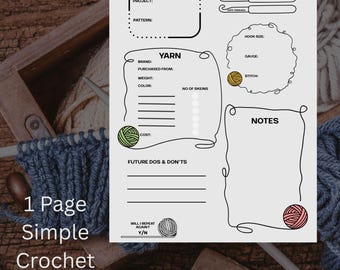 Simple Crochet Planner Page Digital Crochet Planner Printable Crochet Project Page